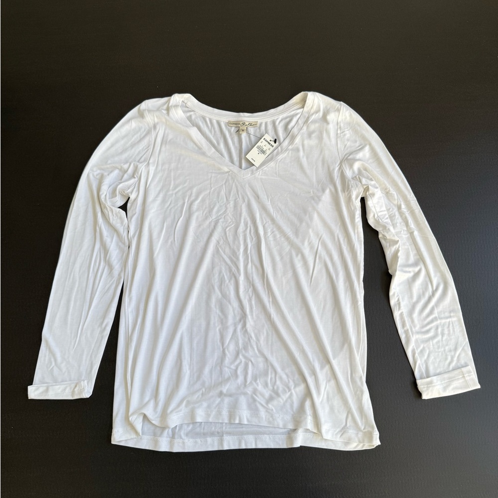 Express White Fitted 3/4 Sleeve Blouse